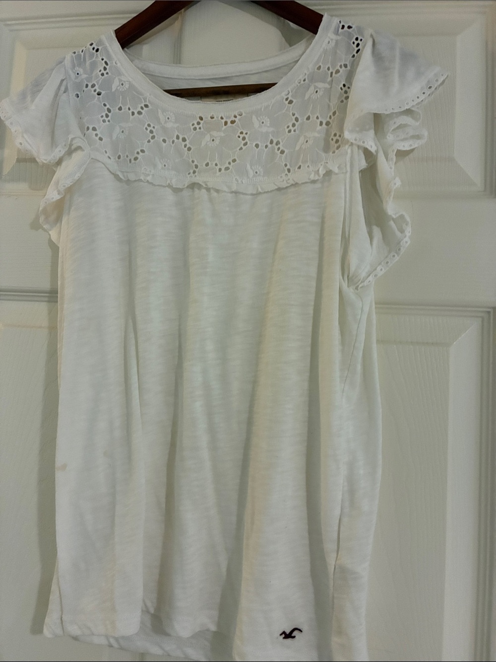 Hollister White Eyelet Ruffle Tank Top